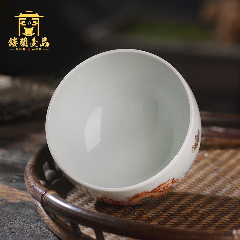 All hand - made pastel peony master of jingdezhen ceramics kung fu tea set large tea cup to use single CPU