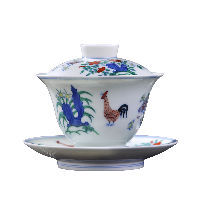 Jingdezhen ceramic all hand copy in color bucket chicken cylinder three large single cup to make tea tureen bowl