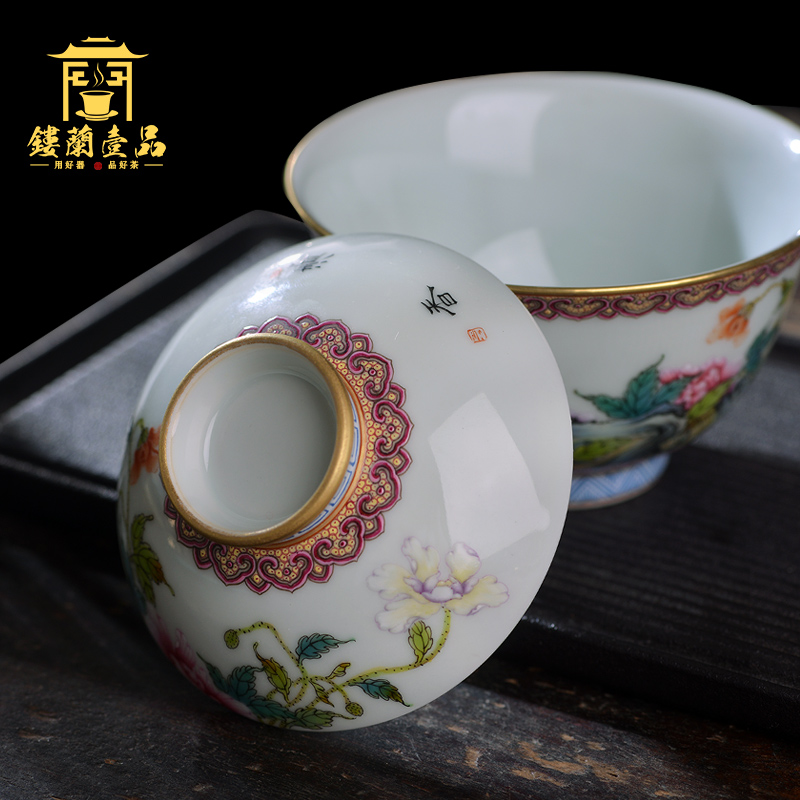 Jingdezhen ceramic hand - made famille rose corn poppy all three just two just tureen tea bowl of kung fu tea tureen