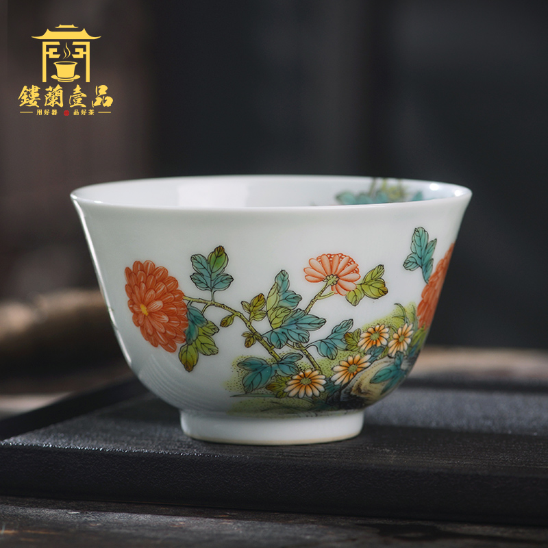 All hand - made pastel by master cup of jingdezhen ceramics from kung fu tea, tea cup large household single CPU