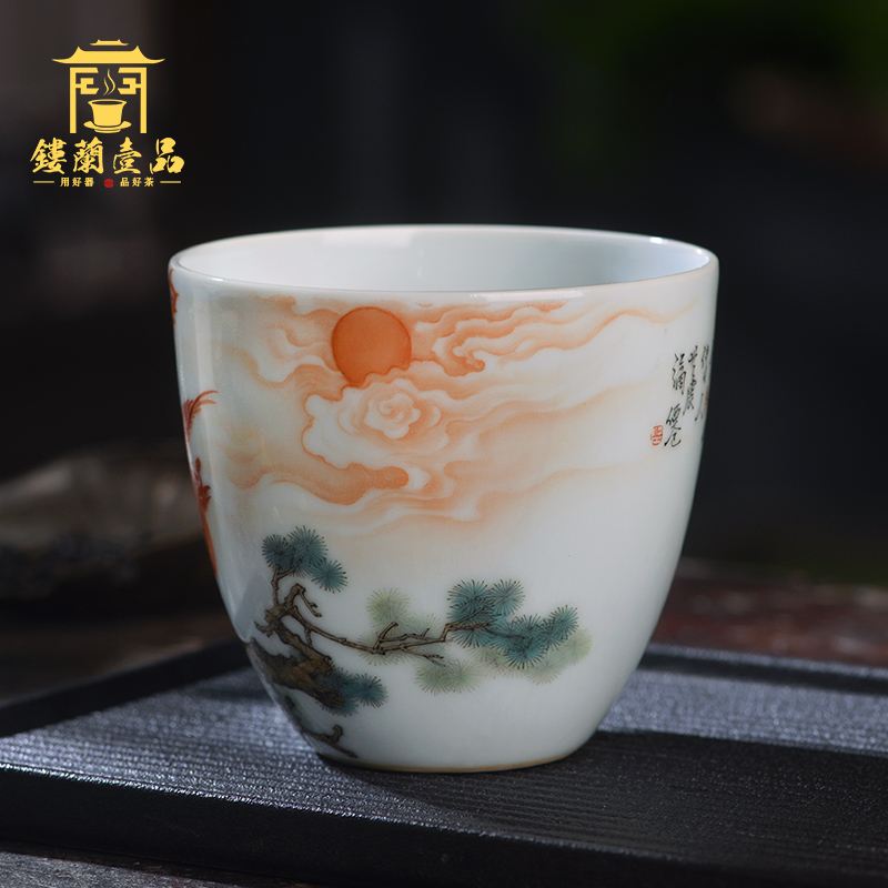 Jingdezhen ceramic hand - made famille rose red phoenix in morning sun masters cup from the large single cup sample tea cup tea cup