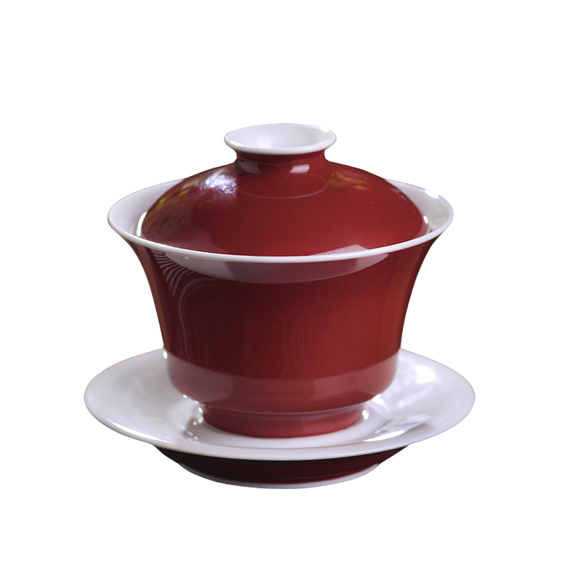 Jingdezhen ceramic manual ji red tureen red ceramic tea set tureen large kung fu tea bowl three cups