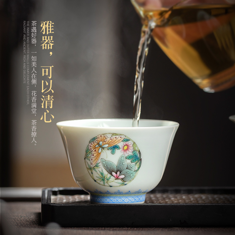 All hand hand draw pastel regiment butterfly masters cup jingdezhen kung fu tea set sample tea cup ceramic terms cup single CPU