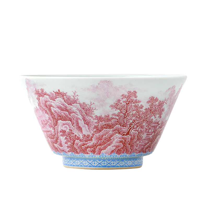 Jingdezhen ceramic all hand - made carmine landscape figure master cup kung fu tea tea cup single cup bowl