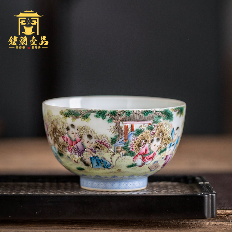 Jingdezhen ceramic all hand kung fu tea powder enamel the lad tea masters cup large bowl with single cup sample tea cup