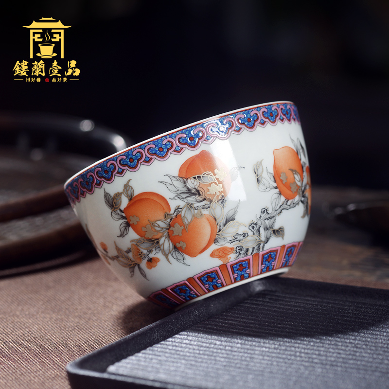 Jingdezhen ceramic all hand - made color ink alum red peach master cup large cups kung fu tea cup, bowl