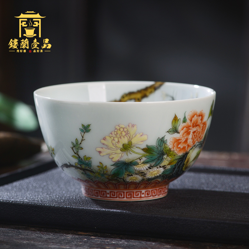 All hand - made pastel national color peony masters cup of jingdezhen ceramics from kung fu tea, large single cup tea cup