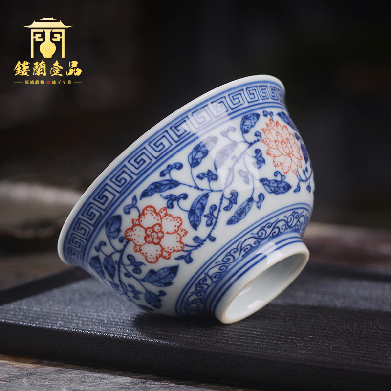 Jingdezhen ceramic inside and outside all hand - made maintain full workers bound branch lotus pressure hand cup master single CPU kung fu tea cups