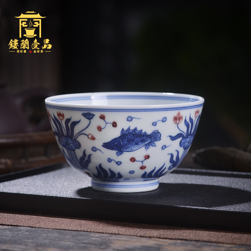 Jingdezhen ceramic all hand - made maintain green Hualien left algal grain master cup kung fu tea tea cup single CPU