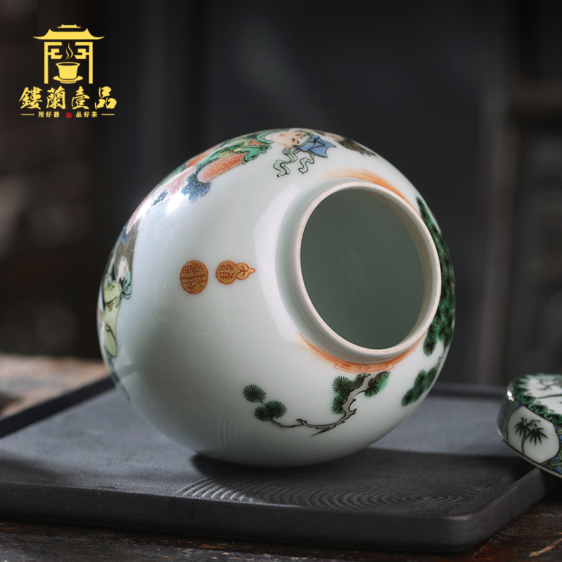 Jingdezhen ceramic hand - made colors all er lang shen garrick receive wake receives domestic tea caddy fixings seal