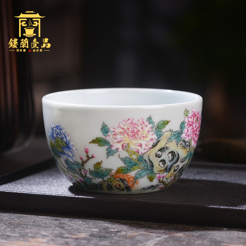 Jane don spill pastel peony master cup of jingdezhen ceramic hand - made all single CPU kung fu tea set personal tea cup