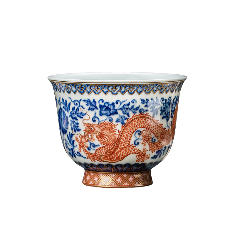 Pure manual blue tie up branch pipe sample tea cup jingdezhen ceramic dragon kung fu master cup single cup tea bowl