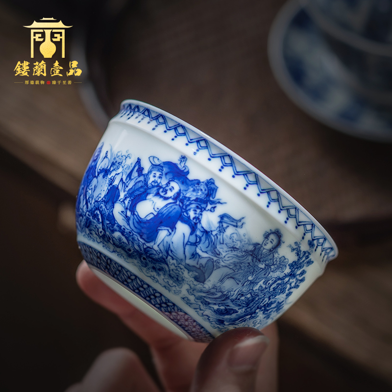 All hand blue sea master single CPU jingdezhen ceramic kunfu tea, tea sample tea cup masters cup