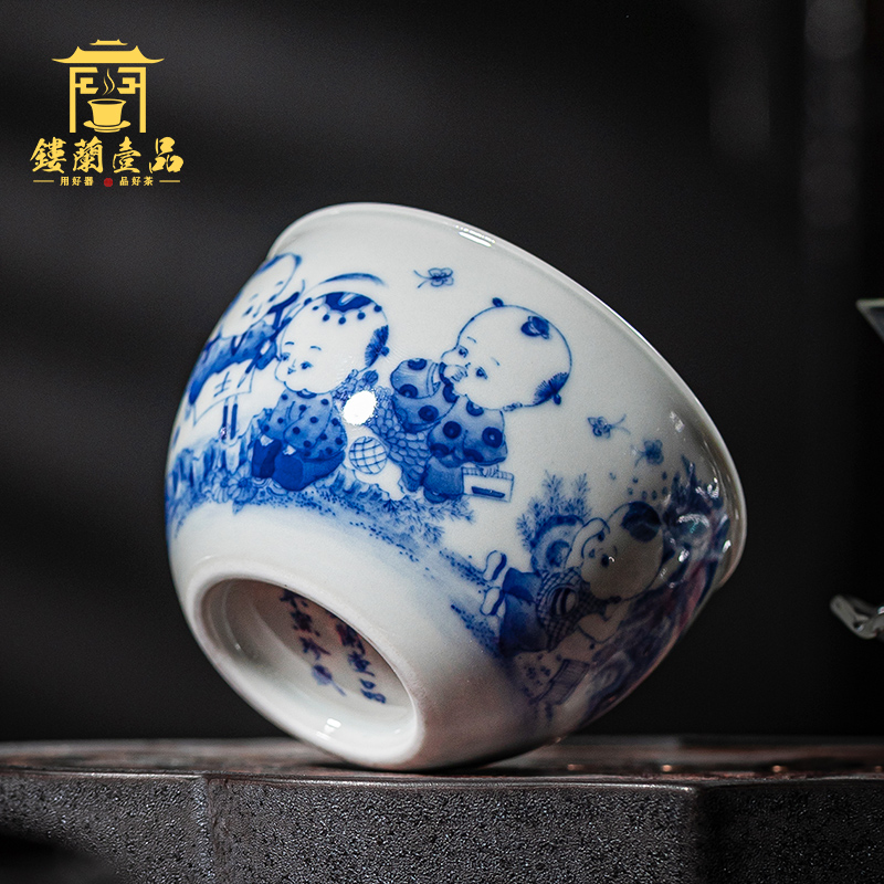 Jingdezhen ceramic all hand blue maintain infant play figure master cup home of kung fu tea tea cup single CPU