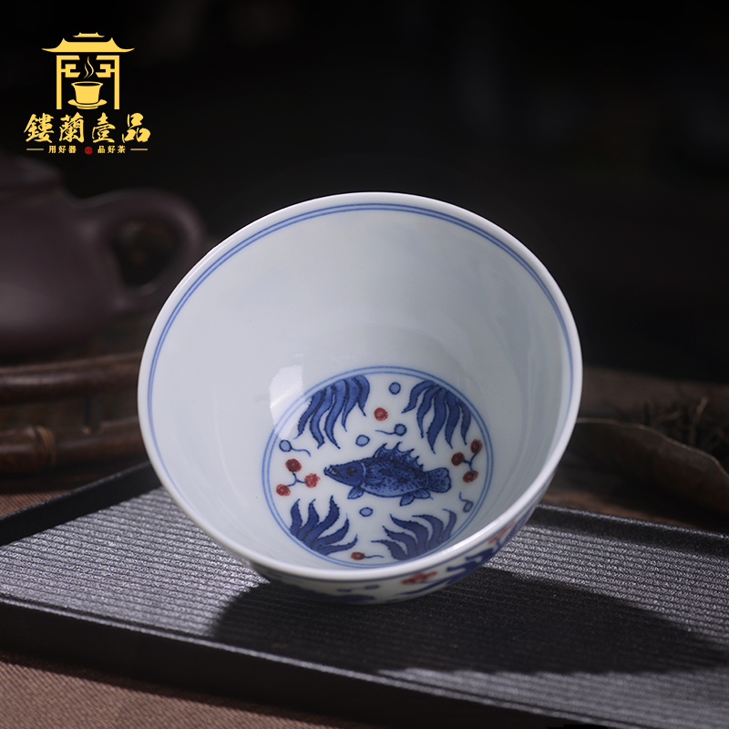 Jingdezhen ceramic all hand - made maintain green Hualien left algal grain master cup kung fu tea tea cup single CPU