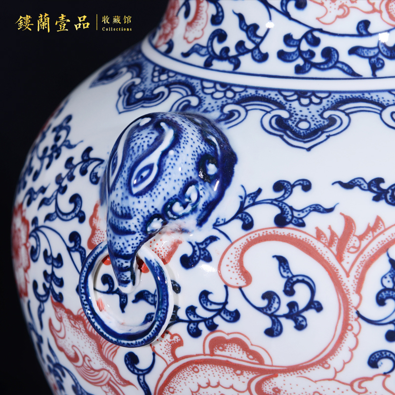 Jingdezhen blue and white dragon ceramics imitation the qing qianlong ears big vase Chinese style living room home furnishing articles