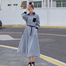 MAJE KARA Spring autumn season new medium long after kneecap dress for women Korean version closets waist small sub-style shirt dress