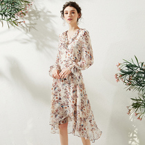 MAJE KARA 2021 spring and autumn womens new French sweet forest women floral long-sleeved fashion slim dress