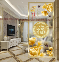Modern Art Deep Sculpture Crafts Glass Partition Living Room TV Background Wall Decoration Xuanguan Screen Simple Peony Flowers