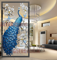 Art Glass Partition Brief Engraving Tempered Glass Genguan Background Wall Cabinet Screen Process Glass Peacock