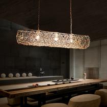 Japanese chandelier Southeast Asian Rattan woven chandelier Rattan hot pot restaurant lamp Long-shaped Chinese Zen tea Room chandelier