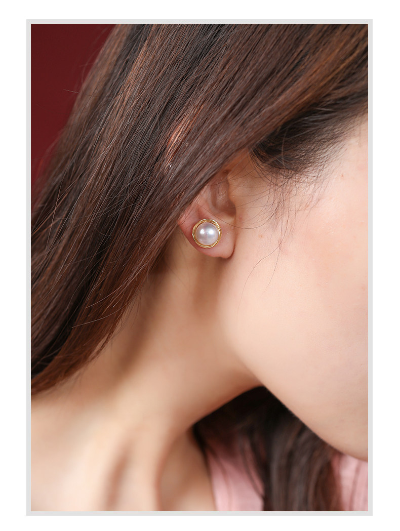 黛米珠宝环玥1011mm强光泽淡水珍珠复古耳钉14k注金珍珠耳饰女