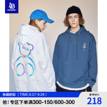 Lilbetter bear couple sweaters men hooded loose harbor style mens coat autumn colorful reflective coat