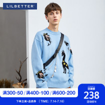 Lilbetter mens sweater loose lazy winter cartoon full print knitwear new vintage top jacket