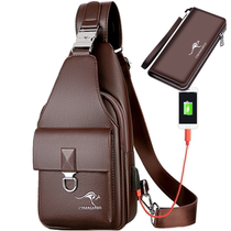 Kangaroo mens chest bag leather mens bag shoulder bag Korean casual leather bag messenger bag small backpack trend