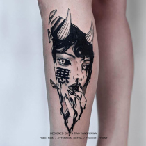 Clockwork Home Dark Japanese girl Depraved Tattoo Stickers