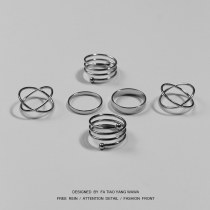 Clockwork Home 6-piece set of joint spiral knotted multi-layer ring