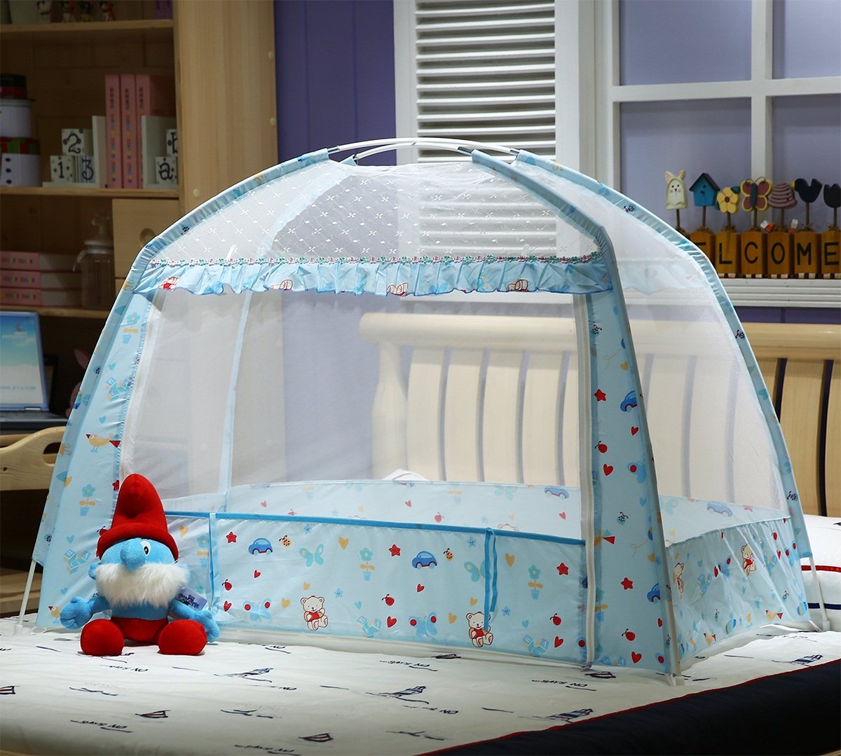 包邮婴儿床蚊帐儿童纹帐有底宝宝bb小孩蒙古包罩带支架可折叠_7折现价