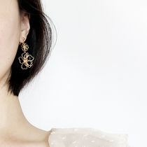 Hollow gold thread flower Camellia earrings hipster small and exquisite daily simple 925 sterling silver earrings ear clip