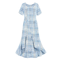 BABY CABIN Aegean blue imported silk cotton lining Retro style irregular wave hem one-piece skirt