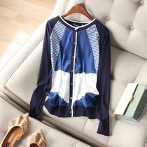 Low-key small light luxury~Commuter silky sense of different materials splicing geometric small diamond grid long-sleeved knitted cardigan thin jacket