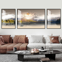 Back mountain living room decorative painting new Chinese atmospheric wall painting hanging painting sofa background wall light luxury modern triple painting