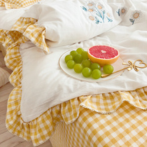 ins Korean Princess wind cotton four-piece set of fairy air ruffles quilt cover girl heart cotton bedding three pieces 4