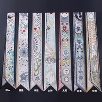 Hanhe Tarot card double-sided printing twill silk tied bag handle Silk scarf slender narrow ribbon scarf womens belt