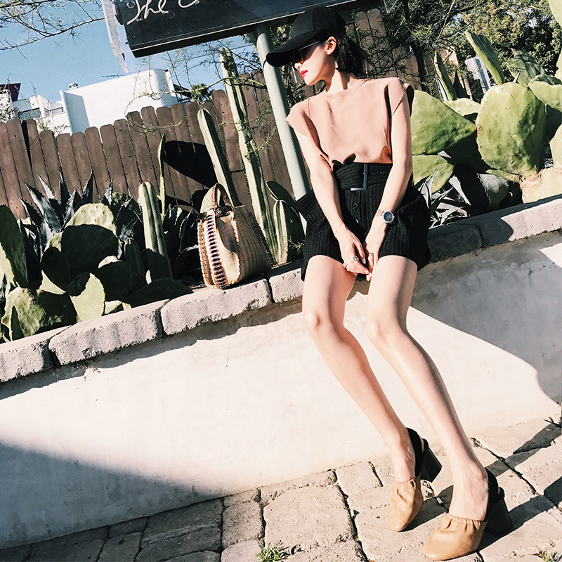 lin edition limit 露腿杀 条纹宽腰阔腿百搭西装短裤