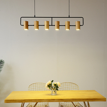 Modern minimalist restaurant chandelier led long strip lights Nordic style solid wood creative study bar wooden lamps