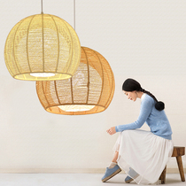 Japanese Chandelier Creative personality hemp rope pastoral simple bedroom living room balcony restaurant Japanese round single head lamp