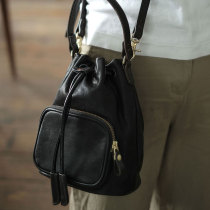 KONGLONGMOGU vegetable tanned cowhide ladies small bag simple trend new mini bucket drawstring shoulder handbag