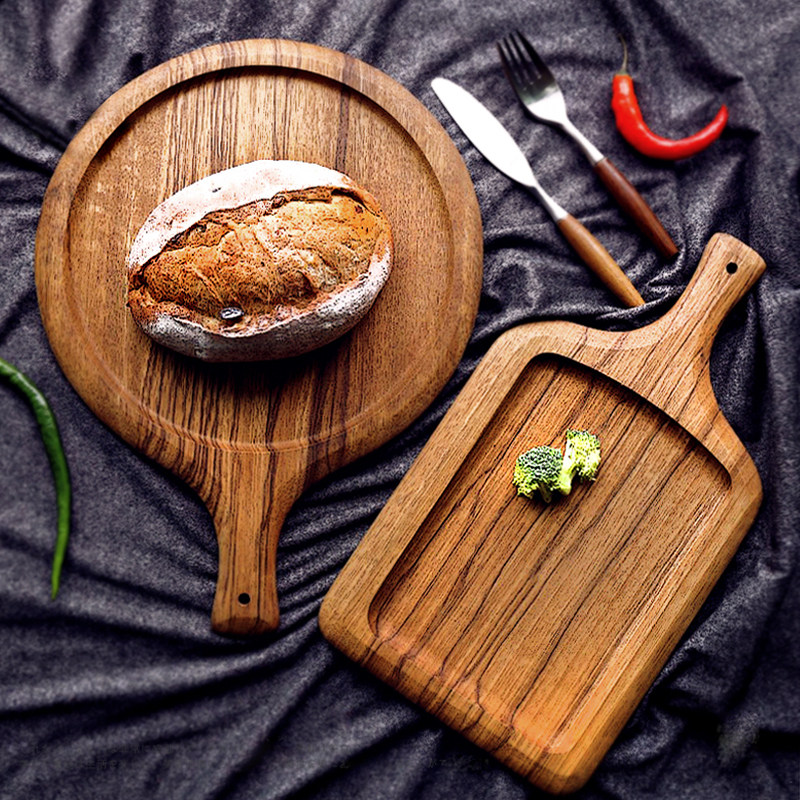 千雨乌檀木牛排板沙比利西餐面包板果木牛扒托盘板实木烤盘披萨板