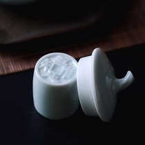 Celadon cover set ceramic cover pot holder humanities tea ceremony shadow celadon round drum type Xiangyun pot cover holder cover holder cover holder