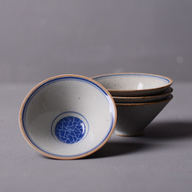 Imitation of Ming Dynasty hand-painted coarse pottery blue and white tea cup teacup handmade ceramic master Cup Tea Cup Cup kung fu tea cup