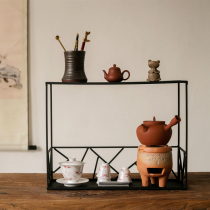 Iron tea shed storage rack storage rack tea cup holder display rack Japanese Kung Fu tea props iron bog tea table