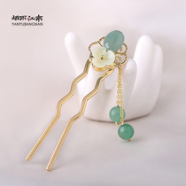 Smoke Rain Gangnam South Wenwan Hairpin Haircut U Type Hairpin Pellet Hair head disc hair Hair Accessories of a minimalist ancient style Handmaid decoration Womens green