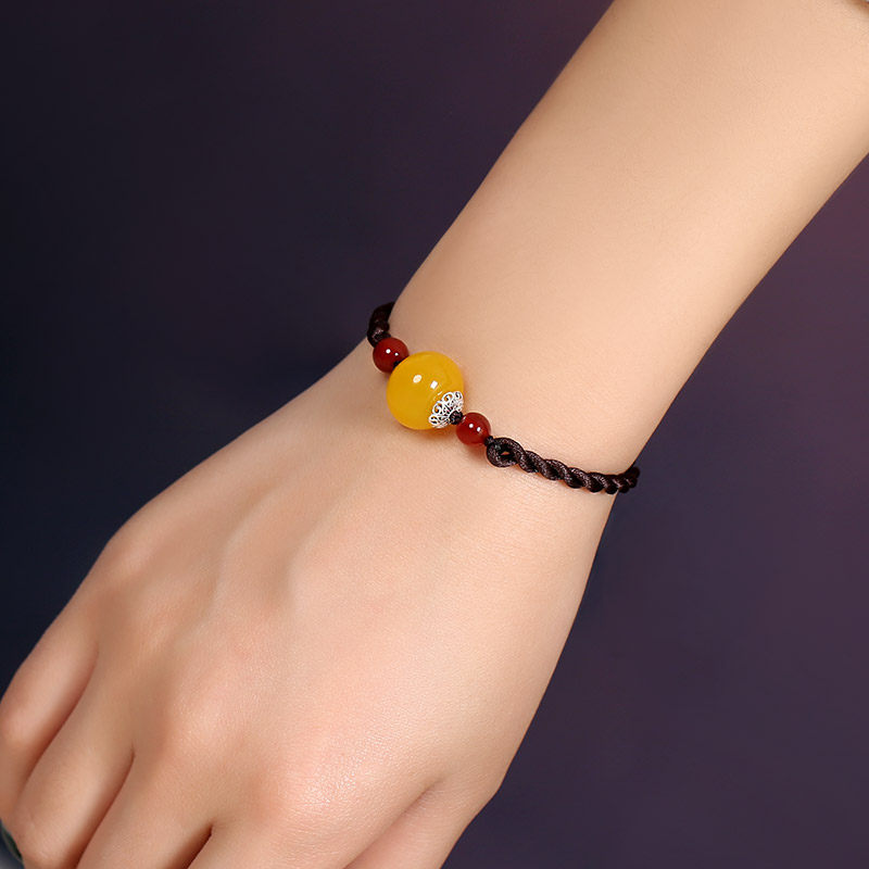 民族风手链原创手饰简约装饰品学生首饰复古编织黄玛瑙手绳女配饰