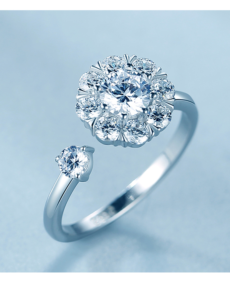 925纯银网红旋转戒指女抖音同款潮人假钻石食指戒超大仿真转圈戒