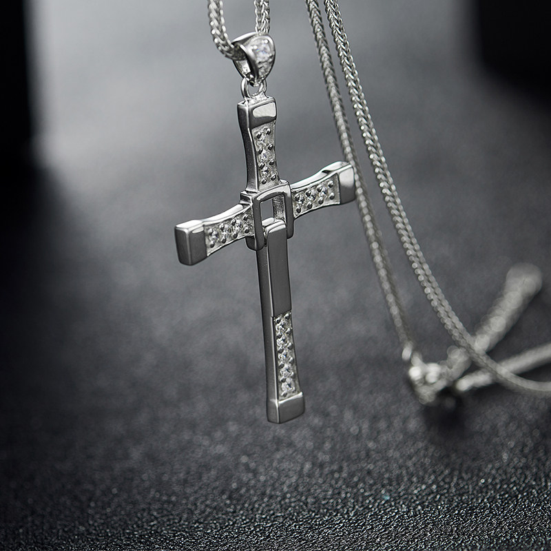 925纯银基督大十字架兄弟项链男士 学生个性男生霸气复古吊坠长款